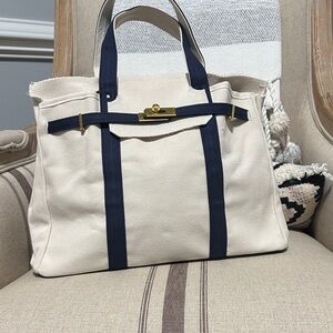 Canvas Tote Bag with Navy Accents